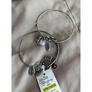 Two Silvertone Bracelets With Multiple Charms Love‎ Truth Life Strong I Am Enjoy